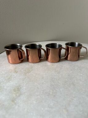 Set of 4 Copper Tone Shot Glasses Mini Mugs